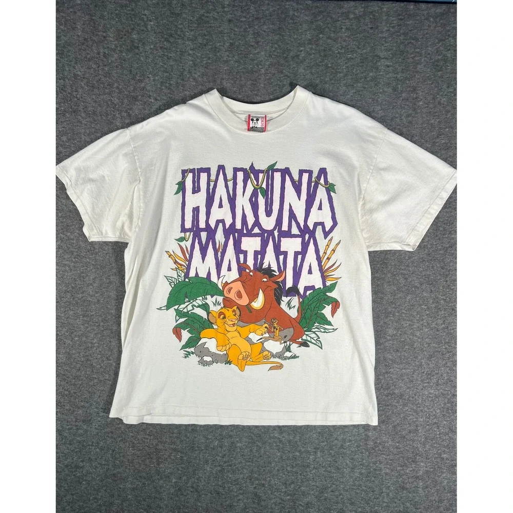Vintage 90s Lion King Hakuna Matata Disney Designs Made in USA Tshirt White L/XL - Picture 1 of 5